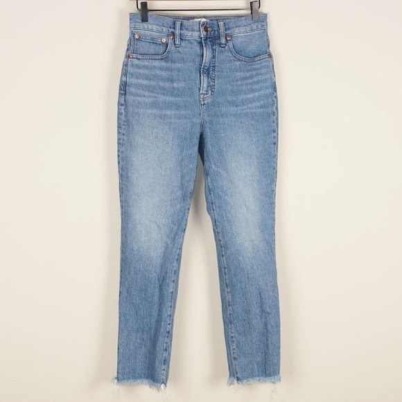 Madewell Denim - Madewell Perfect Vintage Ainsworth Wash Blue Jeans Tapered Mom Raw Hem womens 27